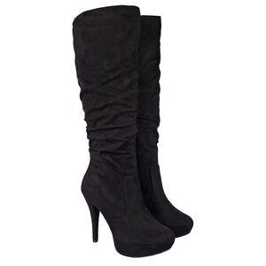 Delicious Black Suede Heeled Boots